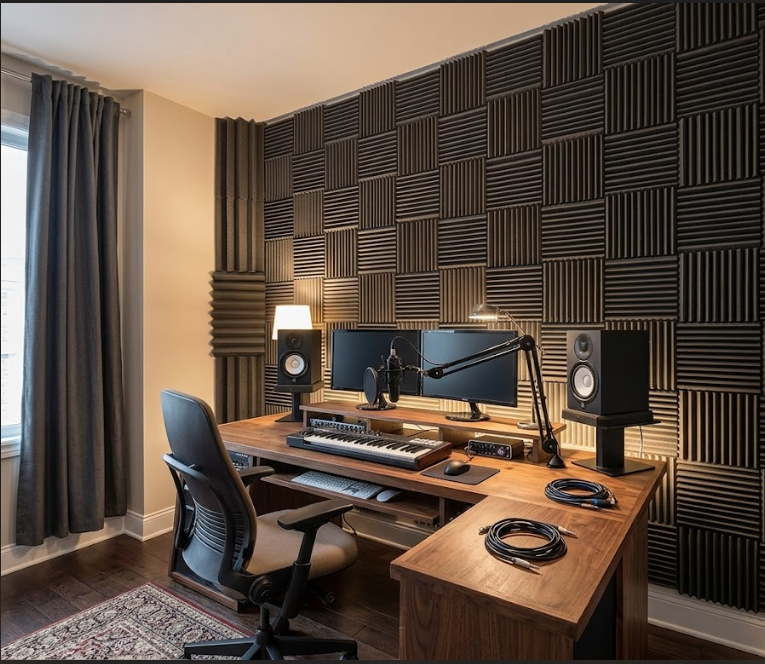 Make Friend 24Pcs 25x25x5cm Studio Acoustic Foam Sound Absorbing Noise Insulation Foam Soundproof Treatment Panels 12Black12Grey