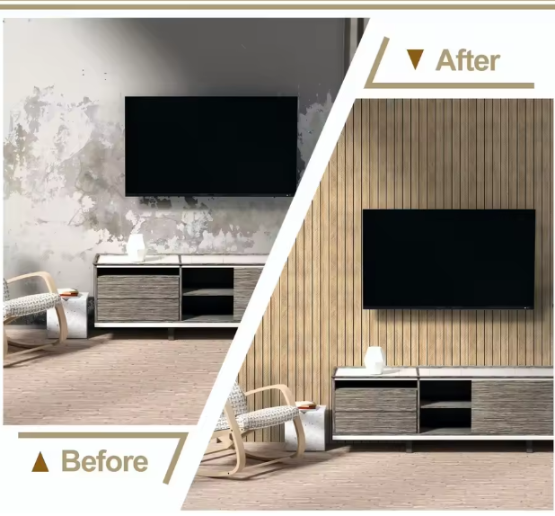 Wood Grain Slat Wall Panel Self Adhesive Wall Sticker Thickened Resistant PVC Slat Wallpaper Foam Paneling for Wall Ceiling