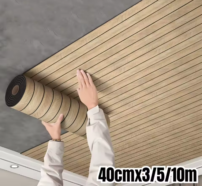 Wood Grain Slat Wall Panel Self Adhesive Wall Sticker Thickened Resistant PVC Slat Wallpaper Foam Paneling for Wall Ceiling