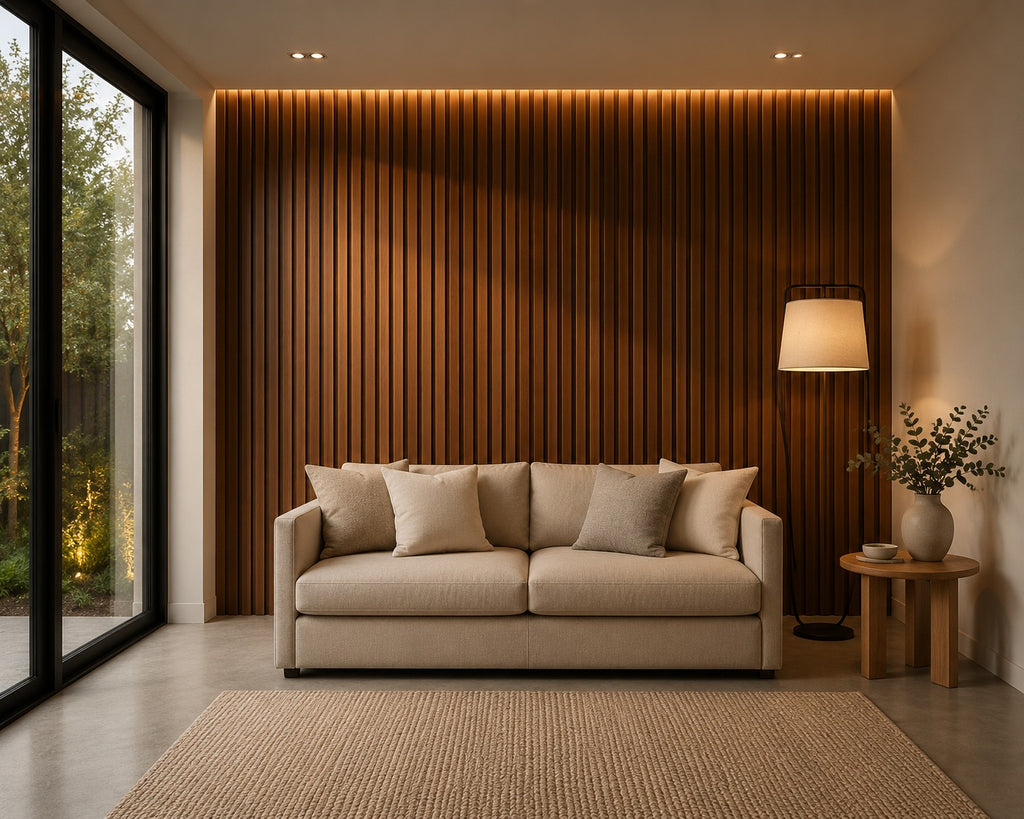 District Signature Walnut Slat Panel 270 × 110 cm