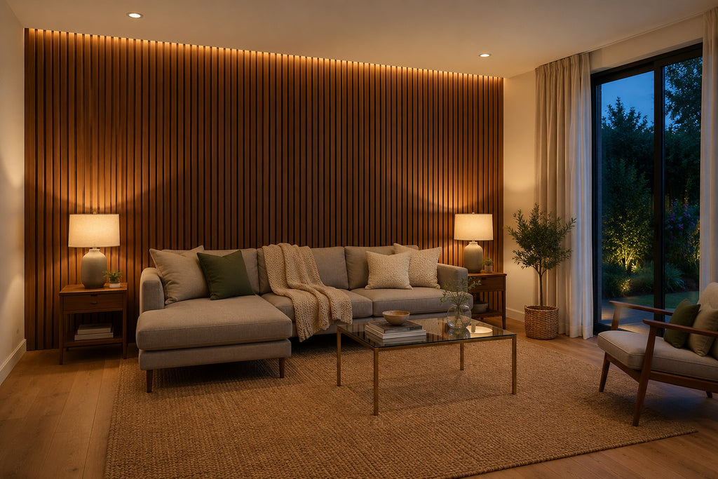 District Signature Walnut Slat Panel 270 × 110 cm